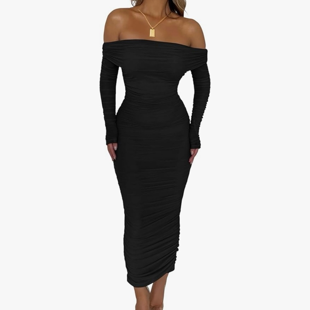 Chic Black Off-Shoulder Long Sleeve Dress